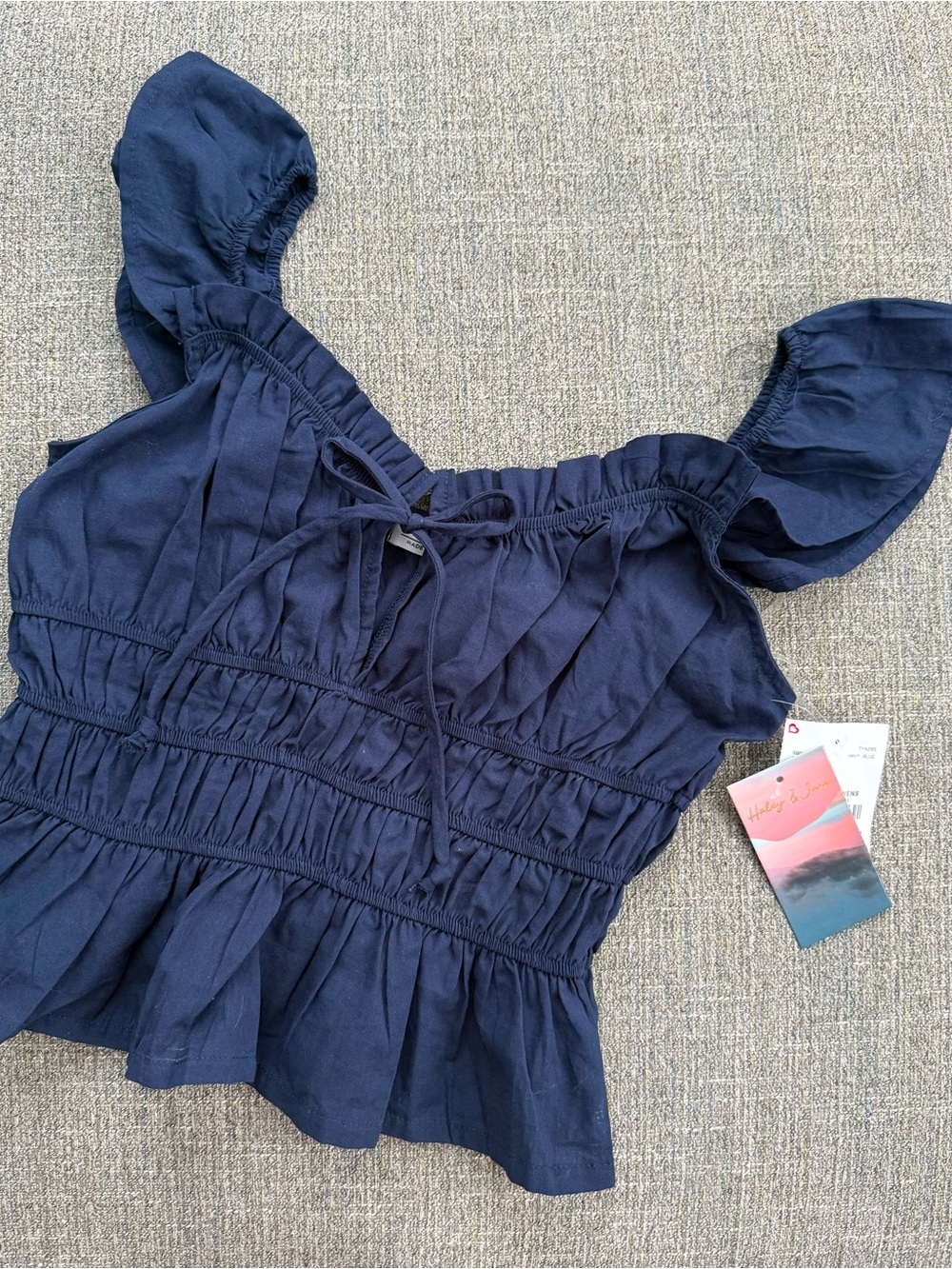 Smocked Navy Ruffle Tie-Front Camisole - Brand Unspecified